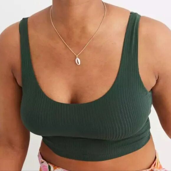 Aerie Modal Ribbed Longline Bralette Size Medium Dark Green Built in Shelf - Picture 1 of 7